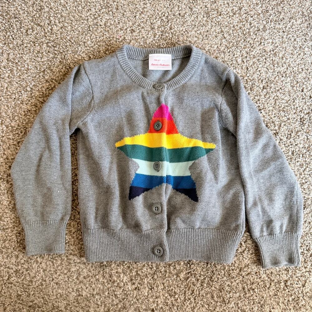 Hanna Andersson Cardigan Sweater Grey Rainbow Star Size 4